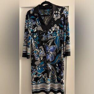 Floral Patterned Dress with Blue Accents